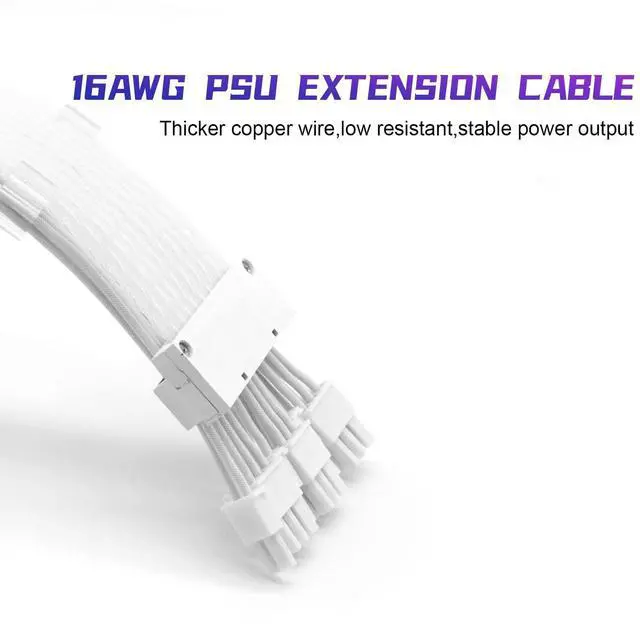 Alt view image 4 of 7 - Vszerda RGB PSU Cables,Full White ARGB GPU Power Supply Cable 3 * 8(6+2) Pin,Strimer Extension Cable Kit 5V 3Pin Synchronized,Customed White PC Chassis (White Connector)