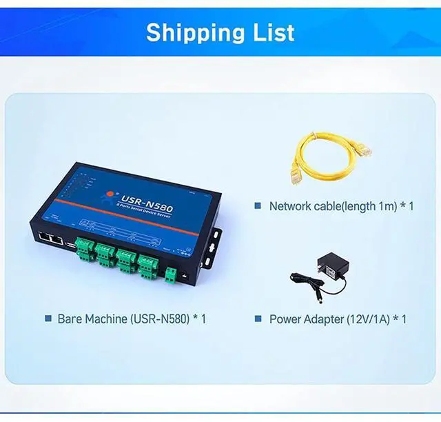 Alt view image 4 of 4 - USR-N580 8 Ports RS485 Serial Device Server Converter Ethernet to RS485 Support Modbus RTU to Modbus TCP RS485 Communication Indicator Lights (TX/RX) with Two Ethernet Port