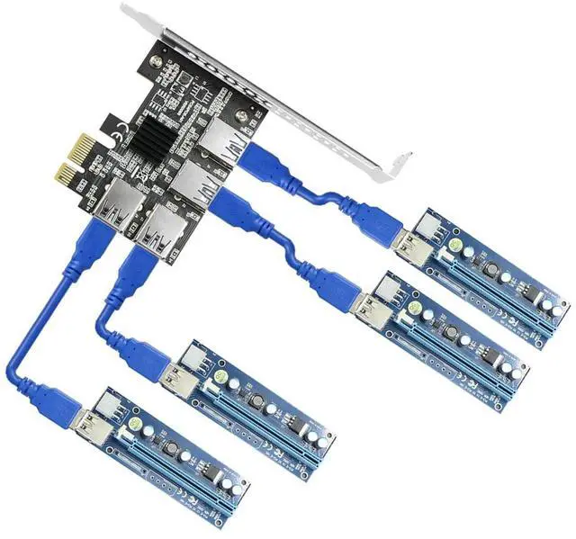 Alt view image 6 of 7 - Vszerda PCI-E 1x to 16x Riser Card PCI-Express 1 to 4 Slot PCIe USB3.0 Adapter Port Multiplier Miner Card for BTC Bitcoin Miner Mining (No Cable)