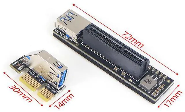 Alt view image 6 of 6 - Vszerda Add On PCI Express X1 to X4 USB 3.0 Adapter Raiser Extender PCIE Riser Card USB3.0 PCI-E SATA Expansion Card