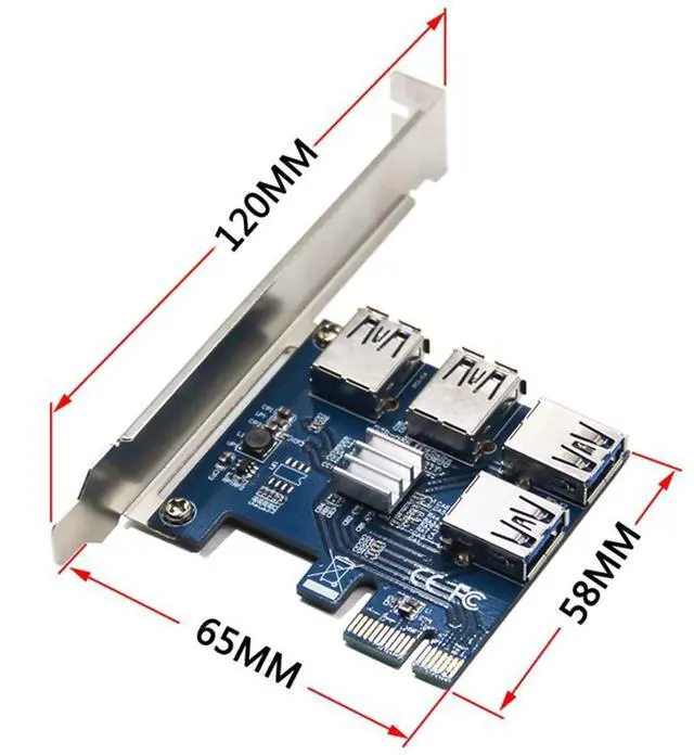 Alt view image 5 of 7 - Vszerda PCIe 1X to 4X Riser Card, PCI Express 16X Slots, USB 3.0 Cable, Compatible with Desktop, Windows, Linux