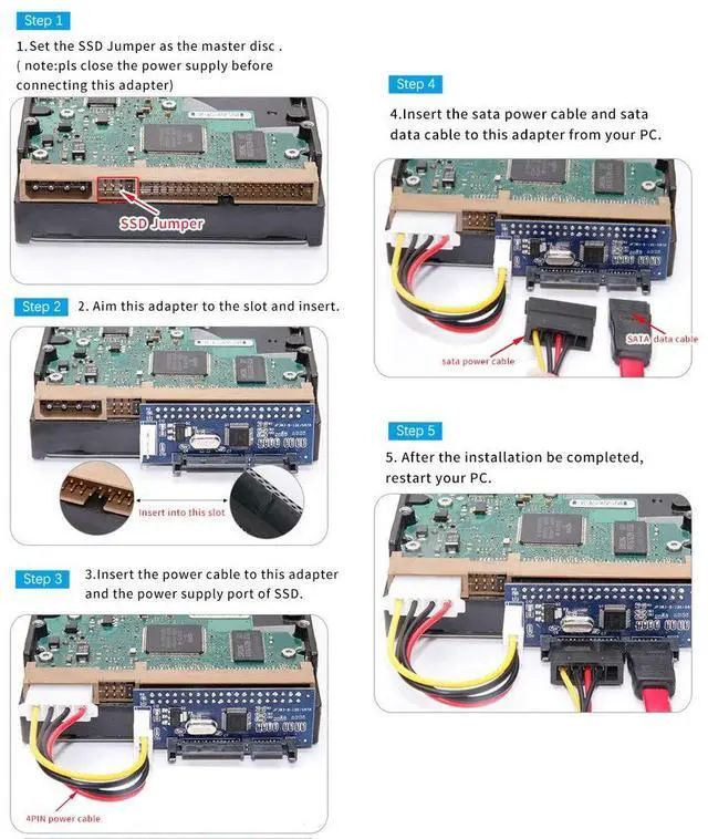 Alt view image 6 of 6 - Vszerda 39 Pin IDE to SATA Connector SATA IDE Adapter 3.5 HDD IDE/PATA Hard Disk Adapter Converter Card with Data Power Cable