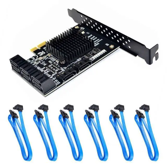 Main image of Vszerda 8 Ports SATA 3.0 to PCIe Expansion Card Adapter Converter with 6 SATA Cables Low Profile Bracket Boot As System Disk for Marvell 88SE9215 Chip with Heat Sink HDD (6*Blue 90 °Cable)