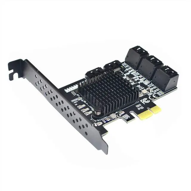 Alt view image 2 of 6 - Vszerda 8 Ports SATA 3.0 to PCIe Expansion Card Adapter Converter with 6 SATA Cables Low Profile Bracket Boot As System Disk for Marvell 88SE9215 Chip with Heat Sink HDD (6*Black 90 °Cable)