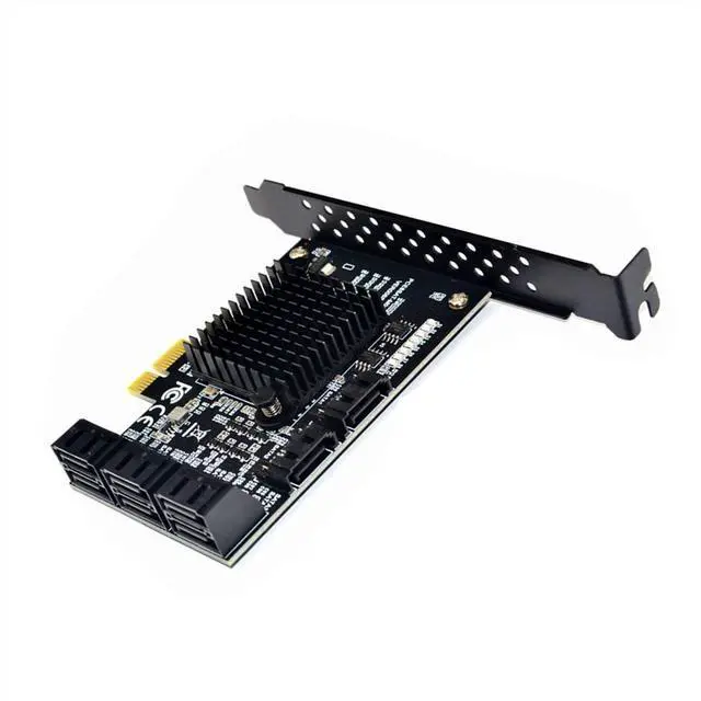 Alt view image 4 of 6 - Vszerda 8 Ports SATA 3.0 to PCIe Expansion Card Adapter Converter with 6 SATA Cables Low Profile Bracket Boot As System Disk for Marvell 88SE9215 Chip with Heat Sink HDD (6*Black 90 °Cable)
