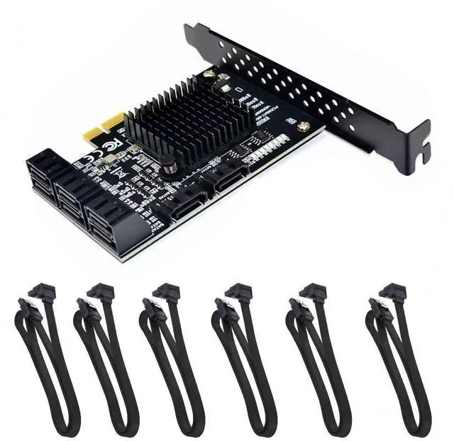 Main image of Vszerda 8 Ports SATA 3.0 to PCIe Expansion Card Adapter Converter with 6 SATA Cables Low Profile Bracket Boot As System Disk for Marvell 88SE9215 Chip with Heat Sink HDD (6*Black 90 °Cable)