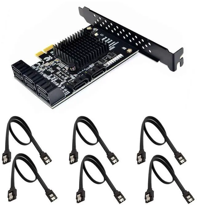 Main image of Vszerda 8 Ports SATA 3.0 to PCIe Expansion Card Adapter Converter with 6 SATA Cables Low Profile Bracket Boot As System Disk for Marvell 88SE9215 Chip with Heat Sink HDD (6*Black Straight Cable)