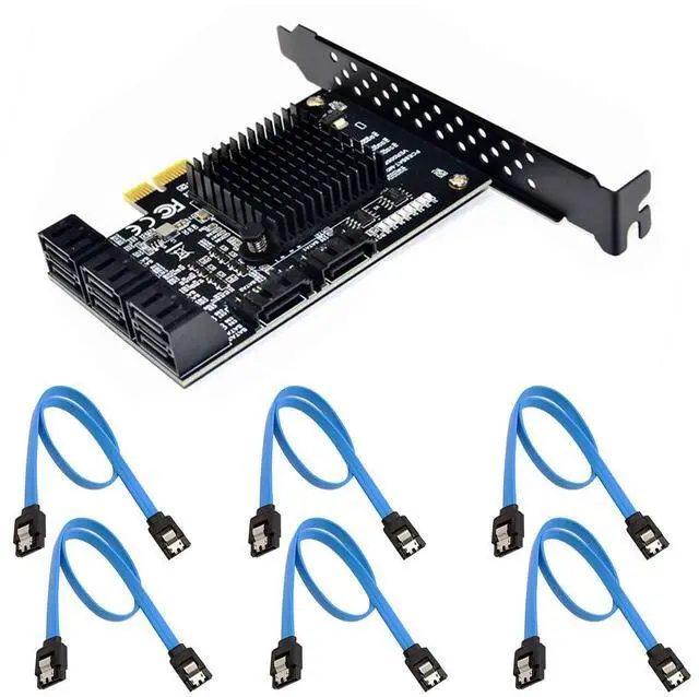 Main image of Vszerda 8 Ports SATA 3.0 to PCIe Expansion Card Adapter Converter with 6 SATA Cables Low Profile Bracket Boot As System Disk for Marvell 88SE9215 Chip with Heat Sink HDD (6*Blue Straight Cable)