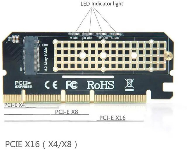 Alt view image 2 of 5 - Vszerda M.2 NVMe SSD NGFF to PCIE 3.0 X16 Adapter with LED M Key Interface Riser Card Expansion Suppor PCI Express X4 X8 X16 2230-2280