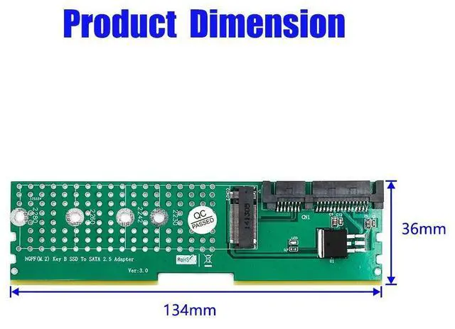 Alt view image 4 of 7 - Vszerda M.2 NGFF B-Key SATA-Bus SSD to SATA3 Adapter DDR Memory Slot Installation Expansion Riser Card for 2230 2242 2260 2280 M2 SSD