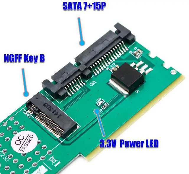 Alt view image 2 of 7 - Vszerda M.2 NGFF B-Key SATA-Bus SSD to SATA3 Adapter DDR Memory Slot Installation Expansion Riser Card for 2230 2242 2260 2280 M2 SSD