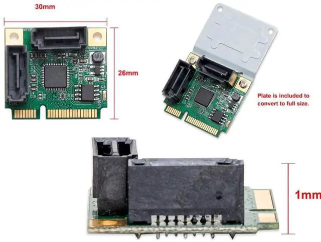 Alt view image 5 of 5 - Vszerda Mini PCI-E PCI Express E 2-Port Expansion Cards and Slots SATA 3.0 Hard Drive SATA3 Multiplier Card HUB Controller