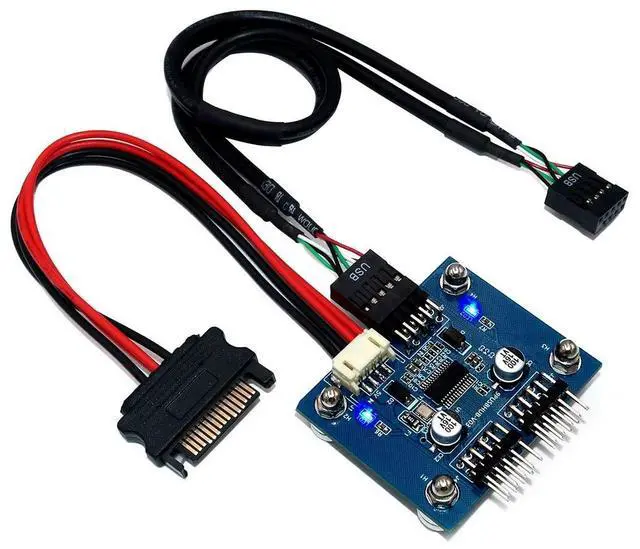 Main image of Vszerda USB 2.0 9pin Header 1 to 2 Extension Hub Splitter Adapter-Converter MB USB 2.0 Male to 2 Male-30CM 9-pin Cable (90 Degree+SATA Cable)