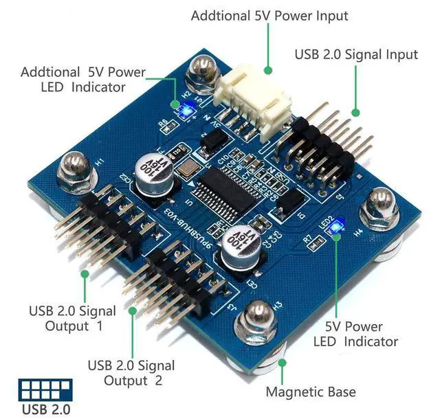 Alt view image 2 of 7 - Vszerda USB 2.0 9pin Header 1 to 2 Extension Hub Splitter Adapter-Converter MB USB 2.0 Male to 2 Male-30CM 9-pin Cable (90 Degree+SATA Cable)