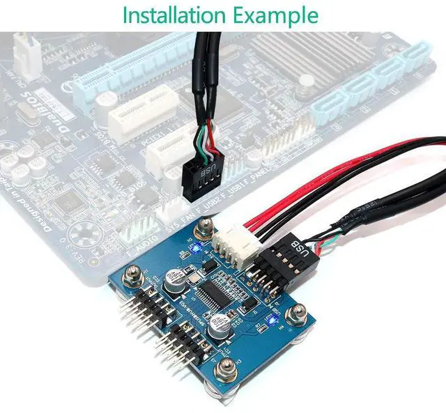 Alt view image 5 of 7 - Vszerda USB 2.0 9pin Header 1 to 2 Extension Hub Splitter Adapter-Converter MB USB 2.0 Male to 2 Male-30CM 9-pin Cable (90 Degree+SATA Cable)