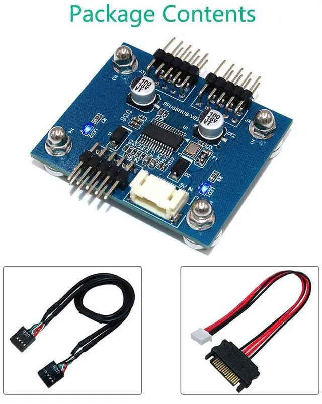 Alt view image 7 of 7 - Vszerda USB 2.0 9pin Header 1 to 2 Extension Hub Splitter Adapter-Converter MB USB 2.0 Male to 2 Male-30CM 9-pin Cable (90 Degree+SATA Cable)