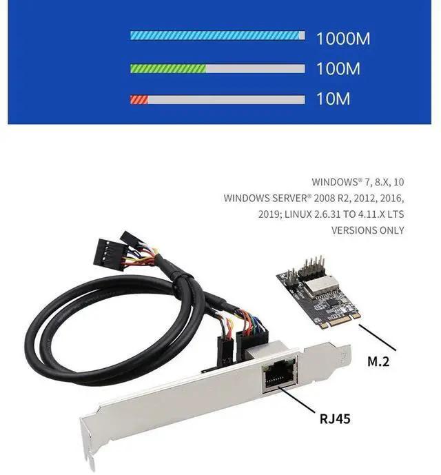 Alt view image 2 of 4 - Vszerda New 1 Port PCIe Network Card with Realtek RTL8111H Chip M.2 B-Key M-Key to RJ45 Ethernet 1000Mbps Adapter/Mini PCIE Gigabit Network Adapter Card 10/100/1000M (M.2 to RJ45)