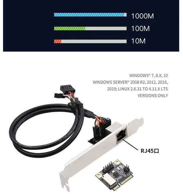 Alt view image 2 of 4 - Vszerda New 1 Port PCIe Network Card with Realtek RTL8111H Chip M.2 B-Key M-Key to RJ45 Ethernet 1000Mbps Adapter/Mini PCIE Gigabit Network Adapter Card 10/100/1000M (Mini PCIE Gigabit)