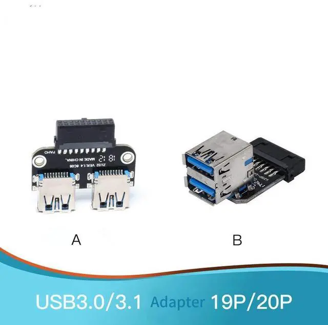 Alt view image 2 of 6 - Vszerda 20Pin to Dual USB3.0 Adapter Connverter Desktop Motherboard 19 Pin/20P Header to 2 Ports USB 3.0 A Female Connector Card Reader (Horizontal Version)