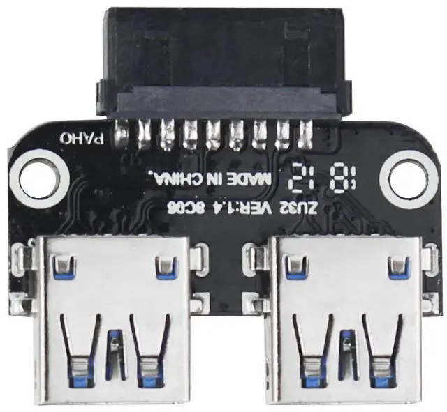 Alt view image 4 of 6 - Vszerda 20Pin to Dual USB3.0 Adapter Connverter Desktop Motherboard 19 Pin/20P Header to 2 Ports USB 3.0 A Female Connector Card Reader (Horizontal Version)