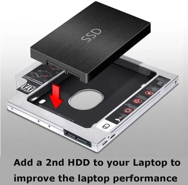 Alt view image 3 of 4 - Universal 9.5mm SATA to SATA 2nd SSD HDD Hard Drive Caddy Adapter Tray Enclosures Compatible Compatible with DELL HP Lenovo ThinkPad ACER Gateway ASUS Sony Samsung MSI Laptop