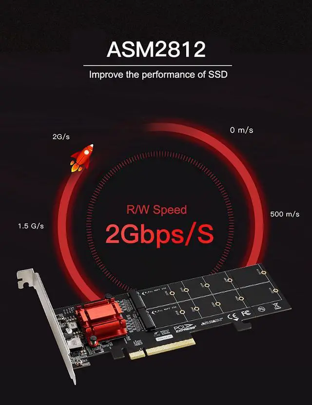 Alt view image 4 of 6 - Vszerda M.2 NVMe PCIe Adapter, M.2 NVMe NGFF SSD to PCI-e 3.1 Gen3 X8 X16 Card with Low Profile Bracket Support M.2 (M Key) NVMe SSD 22110/2280 /2260/2242 /2230