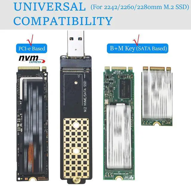 Alt view image 2 of 6 - M.2 to USB Adapter, Vszerda NVMe to USB 3.1 Reader Card Compatible with Both NVMe (PCI-e) M Key SSD & (B+M Key SATA Based) NGFF SSD