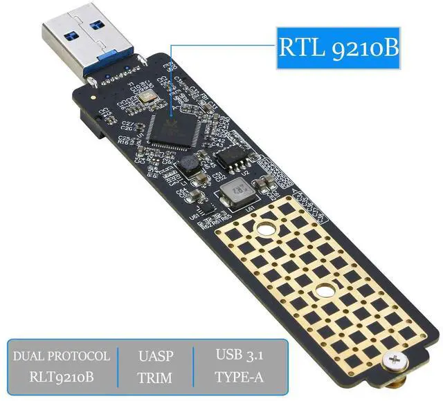 Alt view image 3 of 6 - M.2 to USB Adapter, Vszerda NVMe to USB 3.1 Reader Card Compatible with Both NVMe (PCI-e) M Key SSD & (B+M Key SATA Based) NGFF SSD