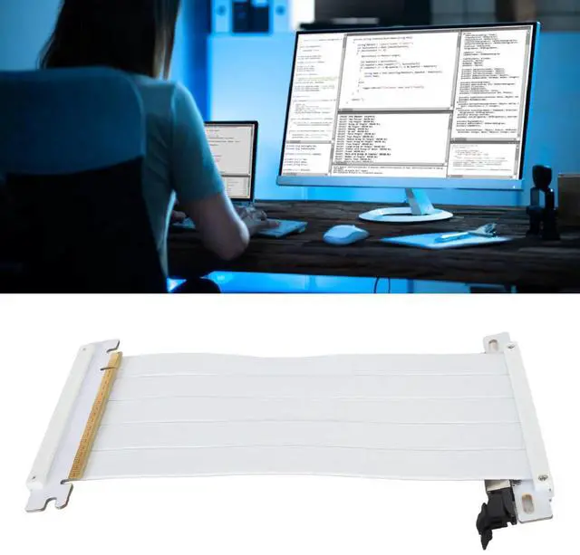 Alt view image 6 of 7 - Vszerda PCIE 4.0 x16 Extender Riser Cable, High Speed Flex Dual Sided Reverse 180 Degree PCI E Ports GPU Graphic Card Extension Cable for RX 7900 7800 7700 7600 7500,etc (White) 30CM