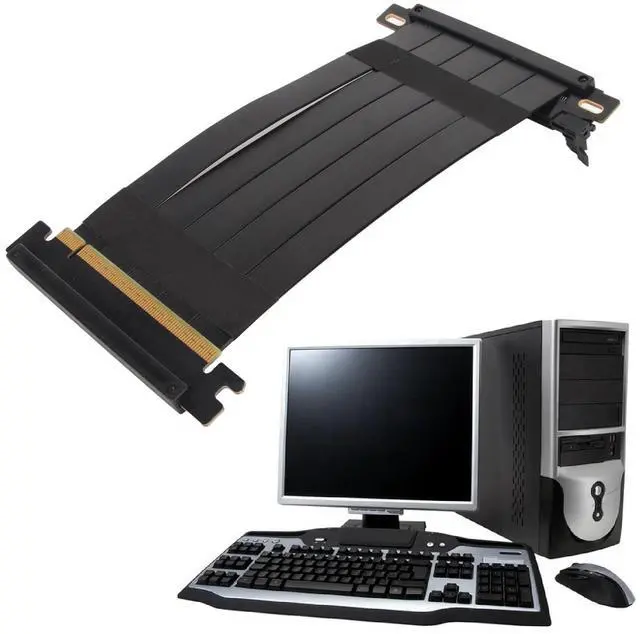 Main image of Vszerda PCIE 4.0 x16 Extender Riser Cable, High Speed Flex Dual Sided Reverse 180 Degree PCI E Ports GPU Graphic Card Extension Cable for RX 7900 7800 7700 7600 7500,etc (Black) 20CM