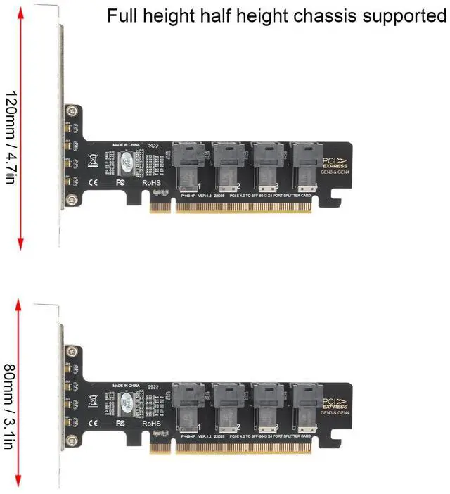 Alt view image 6 of 7 - Vszerda PCIE to U.2 Adapter Card, PCIE X16 to 4 Port U.2 NVME SFF-8643/8639 Expansion Card, PCIE 4.0 U.2 Split Card with LED indicator for