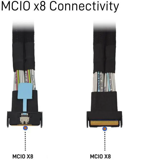 Alt view image 5 of 6 - Vszerda PCIe 5.0 MCIO x8 to 2 x SFF-8639 Cable for U.2 NVMe SSD with 15Pin Power, 2.1ft(65 cm)