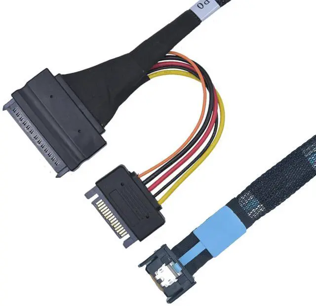 Main image of Vszerda PCIe 5.0 MCIO x4 to U.2 SFF-8639 Cable for NVMe SSD with 15Pin Power, 1.6ft (50cm)