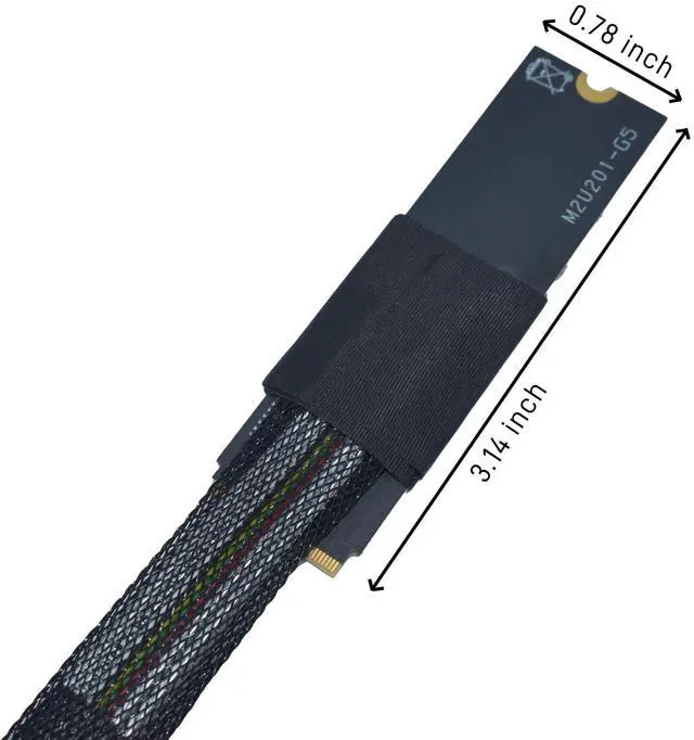 Alt view image 5 of 7 - Vszerda PCIe 5.0 M.2 to U.2 Adapter, M.2 to SFF-8639 U.2 NVMe SSD Cable with 15Pin Power, Left Exit, 1.6ft (50cm)