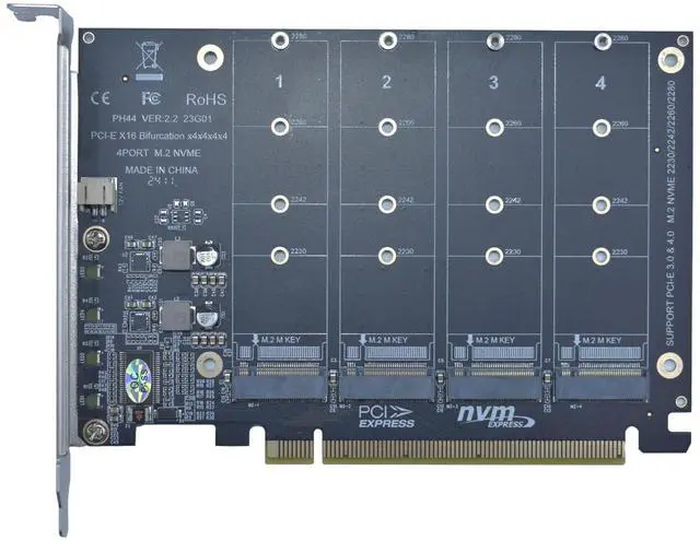 Main image of Vszerda M.2 PCIe Adapter x16 Gen4 for 4 Ports M2 SSDs, PCIe M.2 Expansion Card for 4 M.2 2280 2260 2242 2230 NVMe SSDs M Key