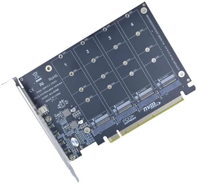 Alt view image 5 of 7 - Vszerda M.2 PCIe Adapter x16 Gen4 for 4 Ports M2 SSDs, PCIe M.2 Expansion Card for 4 M.2 2280 2260 2242 2230 NVMe SSDs M Key