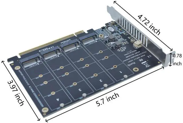 Alt view image 4 of 7 - Vszerda M.2 PCIe Adapter x16 Gen4 for 4 Ports M2 SSDs, PCIe M.2 Expansion Card for 4 M.2 2280 2260 2242 2230 NVMe SSDs M Key