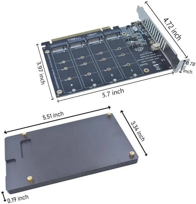 Alt view image 3 of 6 - Vszerda M.2 PCIe Adapter x16 Gen4 for 4 Ports M2 SSDs, PCIe M.2 Expansion Card for 4 M.2 2280 2260 2242 2230 NVMe SSDs M Key with Advanced Cooling Heat Sink