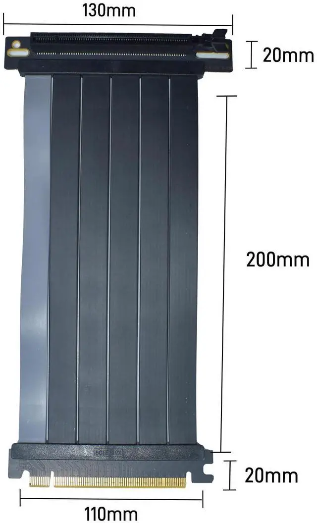 Alt view image 2 of 4 - Vszerda PCIe 4.0 Riser Cable, PCI-e x16 GPU Riser Extension Cable Right Angle Adapter, Black, 200mm