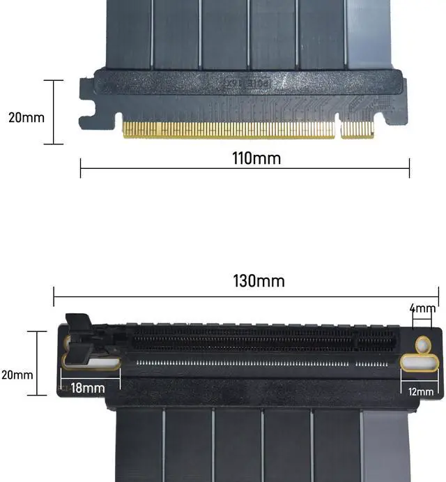 Alt view image 3 of 4 - Vszerda PCIe 4.0 Riser Cable, PCI-e x16 GPU Riser Extension Cable Right Angle Adapter, Black, 200mm