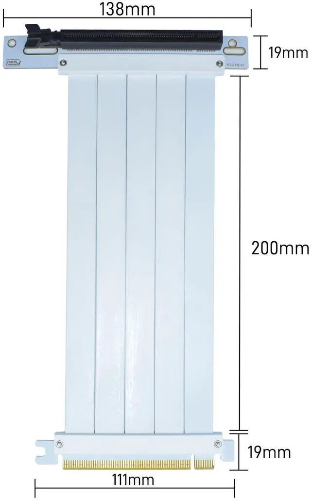 Alt view image 2 of 6 - Vszerda PCIe 4.0 Riser Cable, PCI-e x16 GPU Riser Extension Cable Right Angle Adapter, White, 200mm