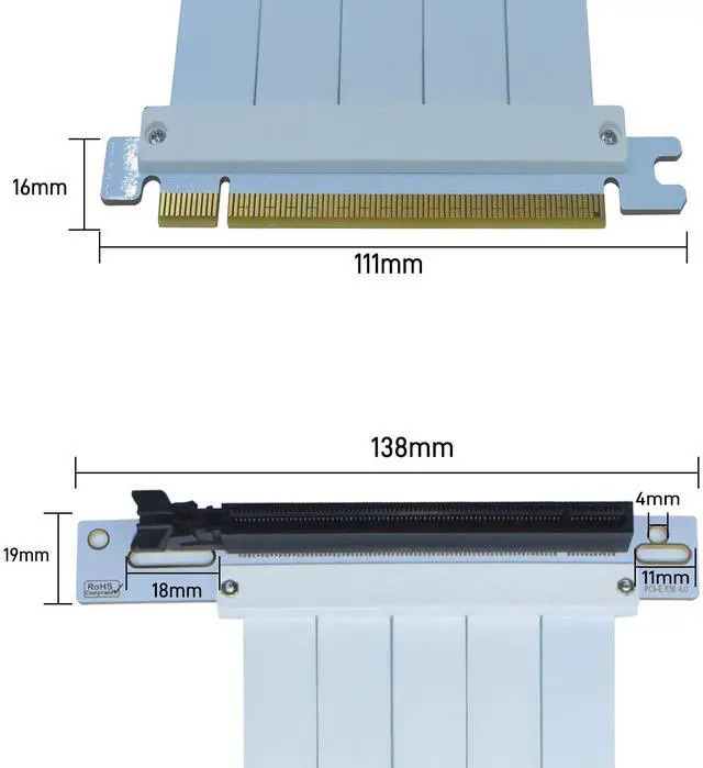 Alt view image 3 of 6 - Vszerda PCIe 4.0 Riser Cable, PCI-e x16 GPU Riser Extension Cable Right Angle Adapter, White, 200mm