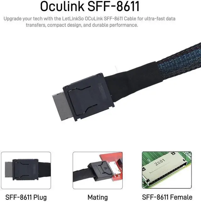 Alt view image 4 of 5 - Vszerda Oculink Cable PCIe 4.0 SFF-8611 4i Male Extension Cable for Oculink eGPU onexGPU Mini PC SSD, 3.3 feet (100 cm)