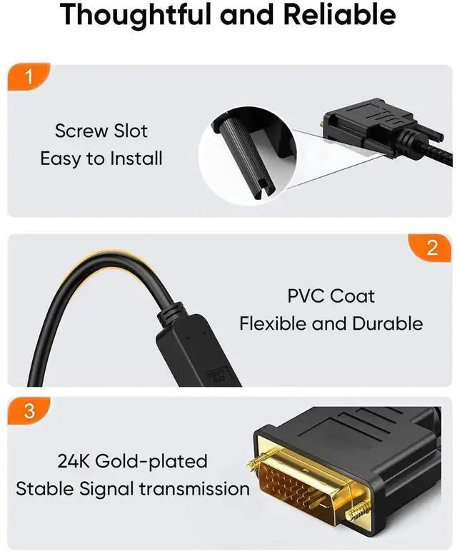Alt view image 2 of 7 - HDMI to DVI Cable, 0.15 m Bi-Directional HDMI Female to DVI (24+1) Male Adapter Cable, HDMI DVI Conveter, Support 1080P, 3D, Gold-Plated, 0.5 Ft/Black