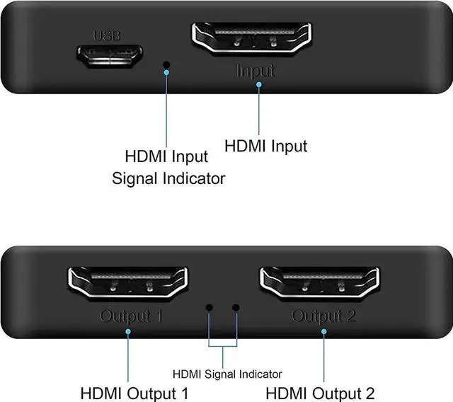 Alt view image 2 of 7 - Vszerda HDMI Splitter 4K@60Hz, HDMI Splitter 1 in 2 Out, HDMI Splitter for Dual Monitors Only Duplicate/Mirror Screens, Support HDMI2.0b, HDCP2.2, 18.5Gbps, Auto Scaling, Full HD 1080P 3D