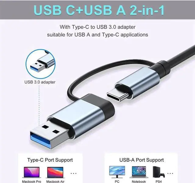 Alt view image 3 of 5 - Vszerda Aluminum 7 in 1 USB C Hub with USB 3.0, USB 2.0 Ports USB Extender USB Splitter for MacBook Pro Air and More Devices