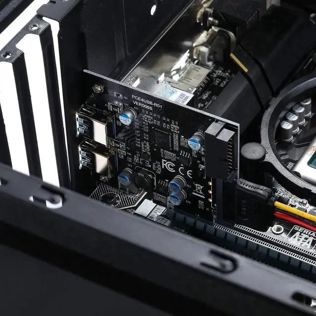 Alt view image 6 of 7 - Vszerda PCI-E to USB 3.2 Gen 1 Card 5Gbps Dual USB-A Ports Expansion Card with 20PIN Front Panel Header USB Card,PCI Express Card with 15-Pin SATA Power Connector.