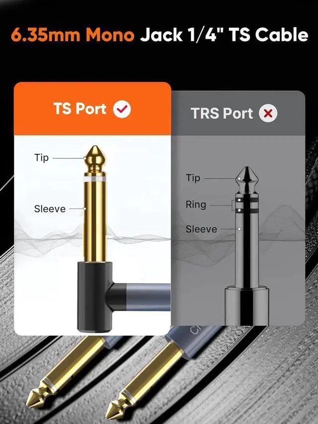 Alt view image 3 of 7 - 6.35mm Instrument Guitar Cable, Male to Male Nylon Braided 10FT, Mono Jack 1/4", Right Angle Audio Cable for Electric Guitars, Bass, Keyboard, Amplifier, Mixer, Amp, Speaker, Equalizer