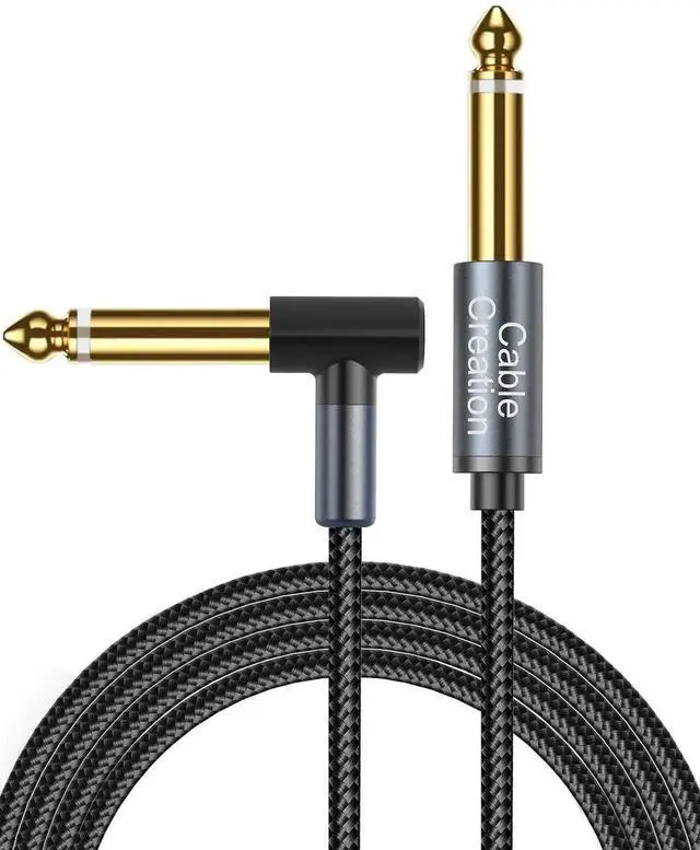 Main image of 6.35mm Instrument Guitar Cable, Male to Male Nylon Braided 10FT, Mono Jack 1/4", Right Angle Audio Cable for Electric Guitars, Bass, Keyboard, Amplifier, Mixer, Amp, Speaker, Equalizer