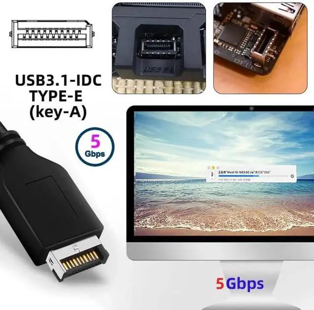 Alt view image 7 of 7 - Vszerda Card Type-E or 19/20Pin Header to USB 3.0 20Pin & Type-E Dual Ports Female PCBA Type Adapter Splitter HUB 5Gbps